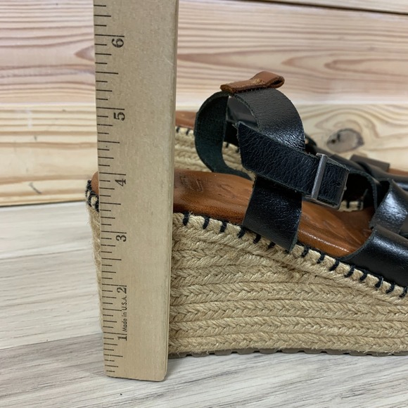 Musse & Cloud Anthropologie Sandal 39 Wedge Black Leather Platform Espadrille - Picture 3 of 10